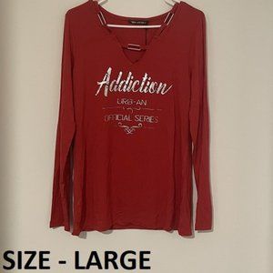 Edgy metal cut outs Large Red V-neck Long Sleeve URB-AN ADDICTION t-shirt tee